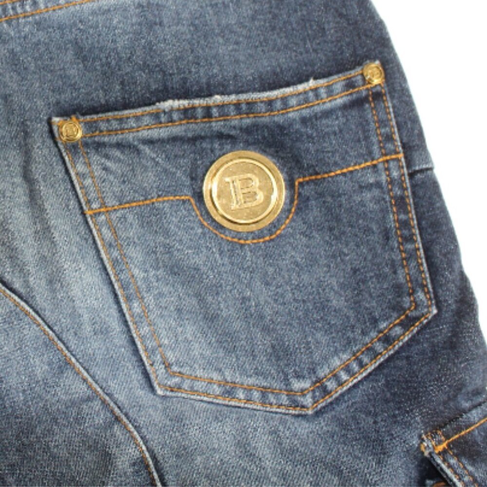 Balmain Cargo Pocket Faded Effect Slim Fit High Rise Jean, Size 34 (US 2) - Picture 11 of 14